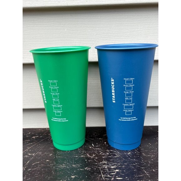 Starbucks Holiday 2021Reusable Plastic Cold Cups Set Of 2 Green & Blue Christmas - Picture 4 of 8